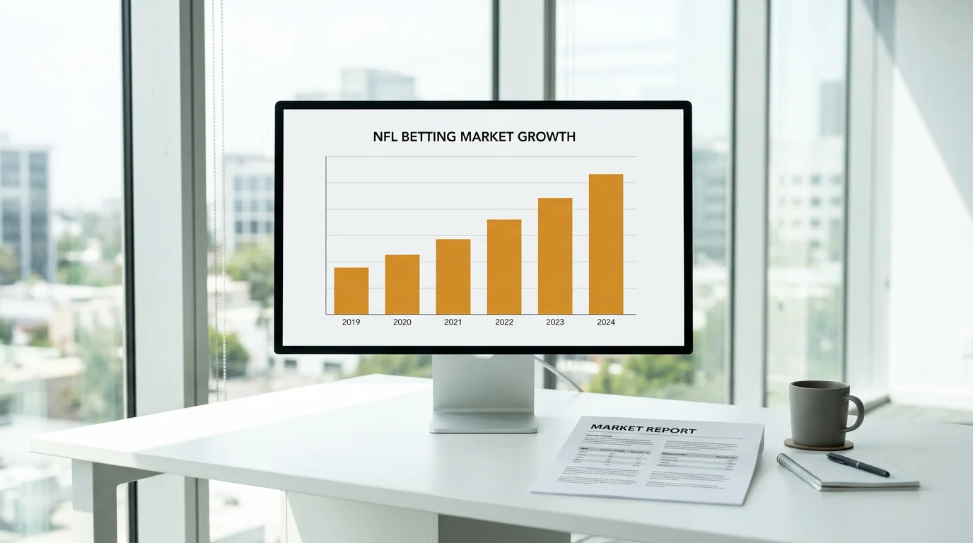 Crecimiento del mercado de apuestas NFL con gráficos de handle y revenue en Estados Unidos